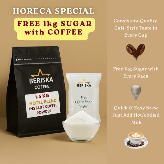 Beriska Hotel Blend Instant Coffee 1.5kg + 1kg FREE Sugar – HORECA Combo Pack